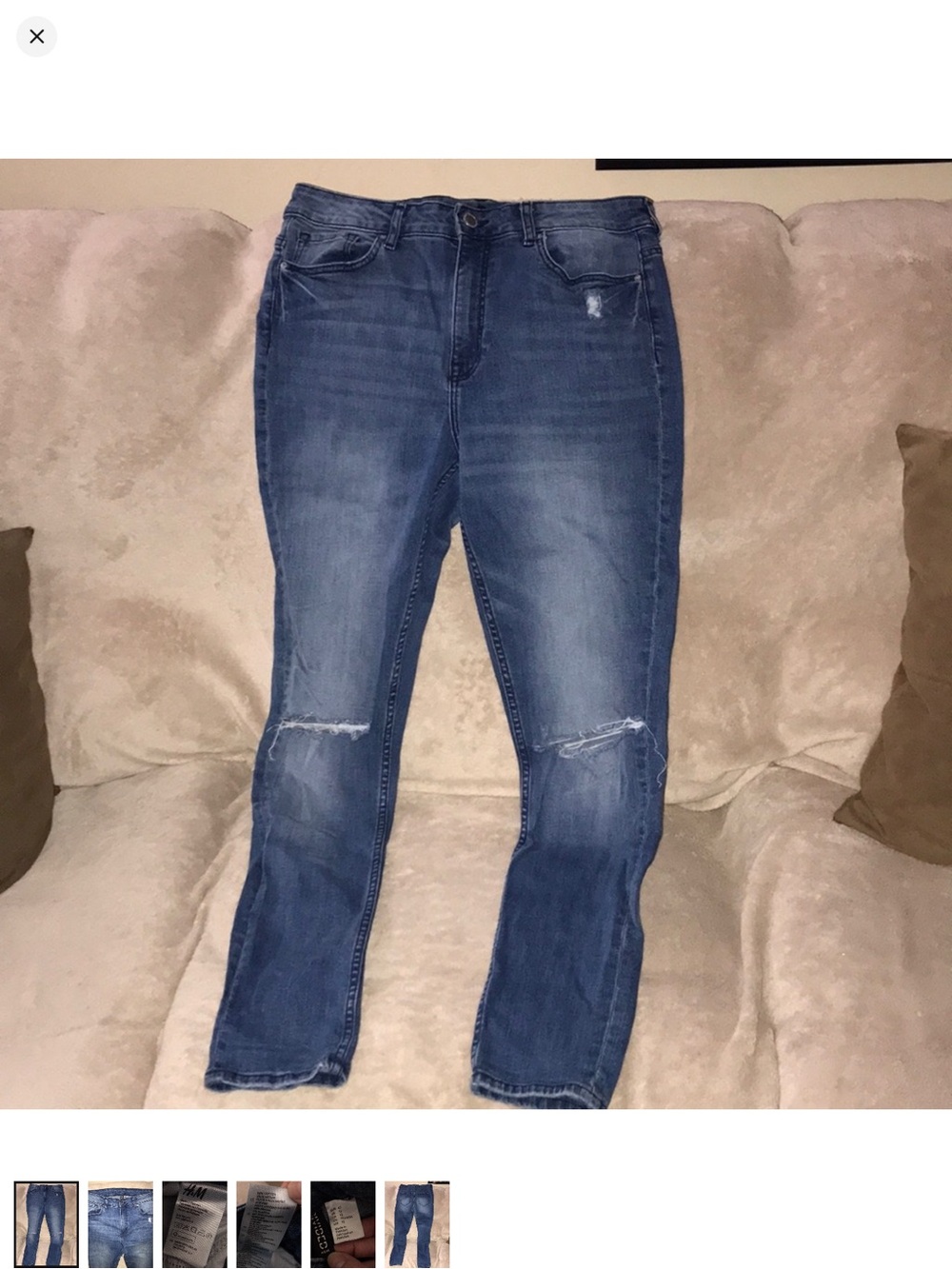 H&M divided US 12 distressed Mid-Blue Skinny Jeans